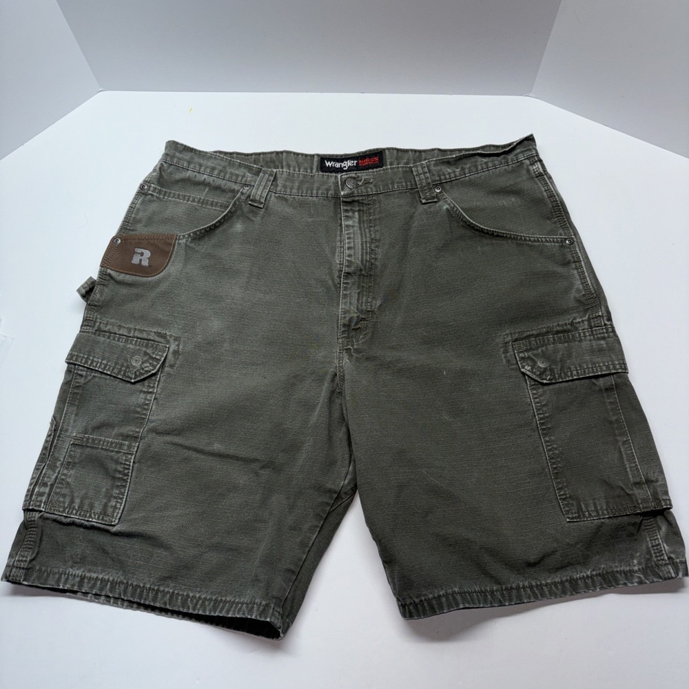 wrangler riggs workwear cargo shorts mens size 40 green ripstop utility western